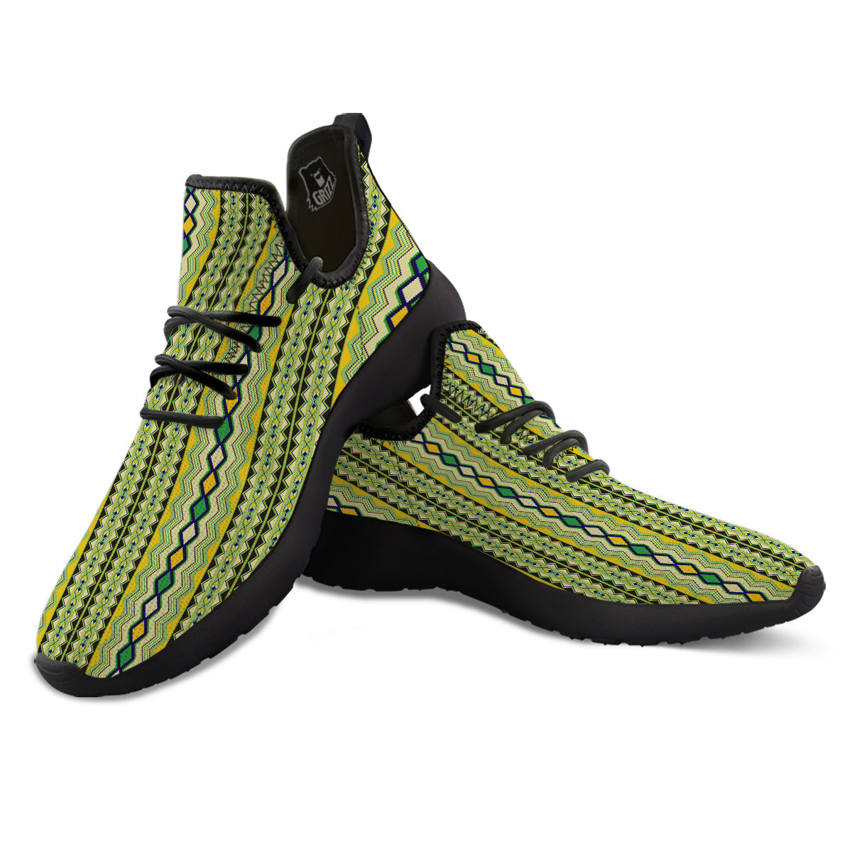 Kente African Print Pattern Black Athletic Shoes-grizzshop