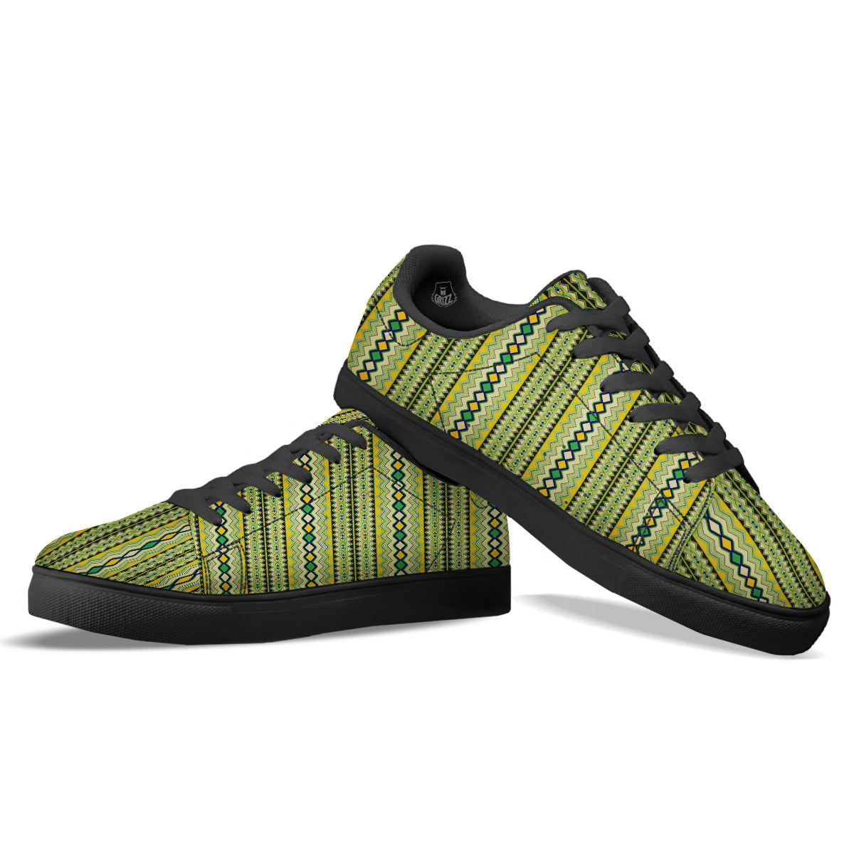 Kente African Print Pattern Black Low Top Sneakers-grizzshop
