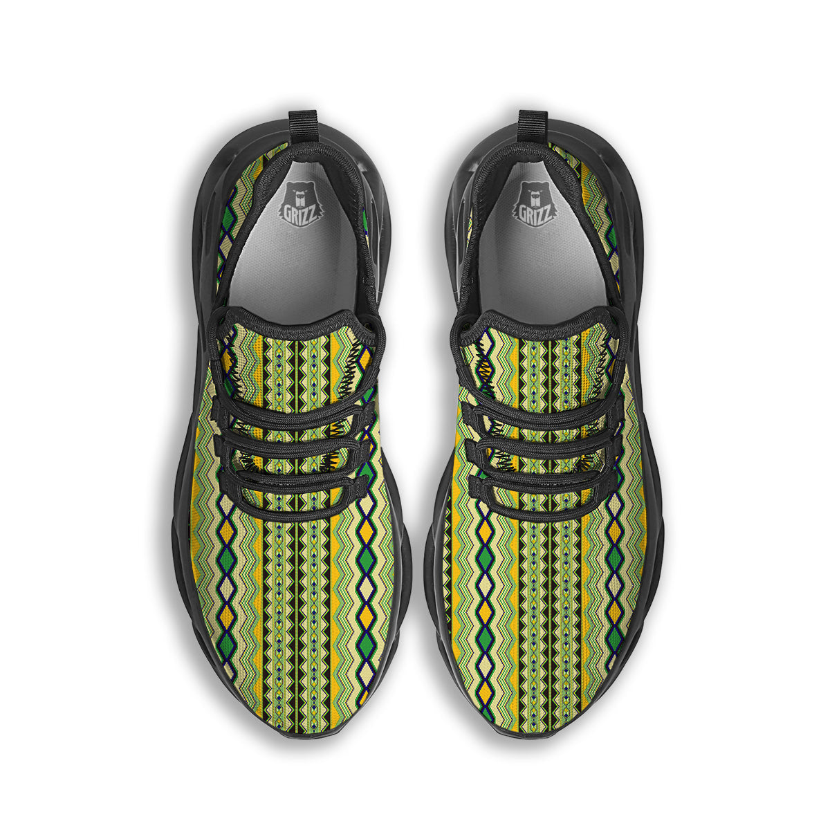 Kente African Print Pattern Black Running Shoes-grizzshop