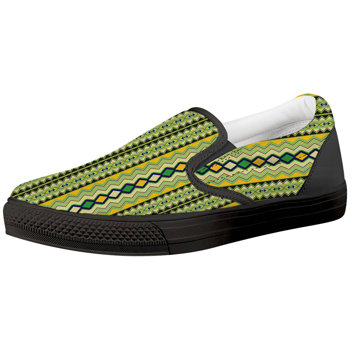 Kente African Print Pattern Black Slip On Shoes-grizzshop