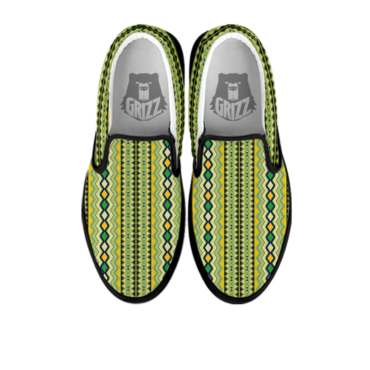 Kente African Print Pattern Black Slip On Shoes-grizzshop