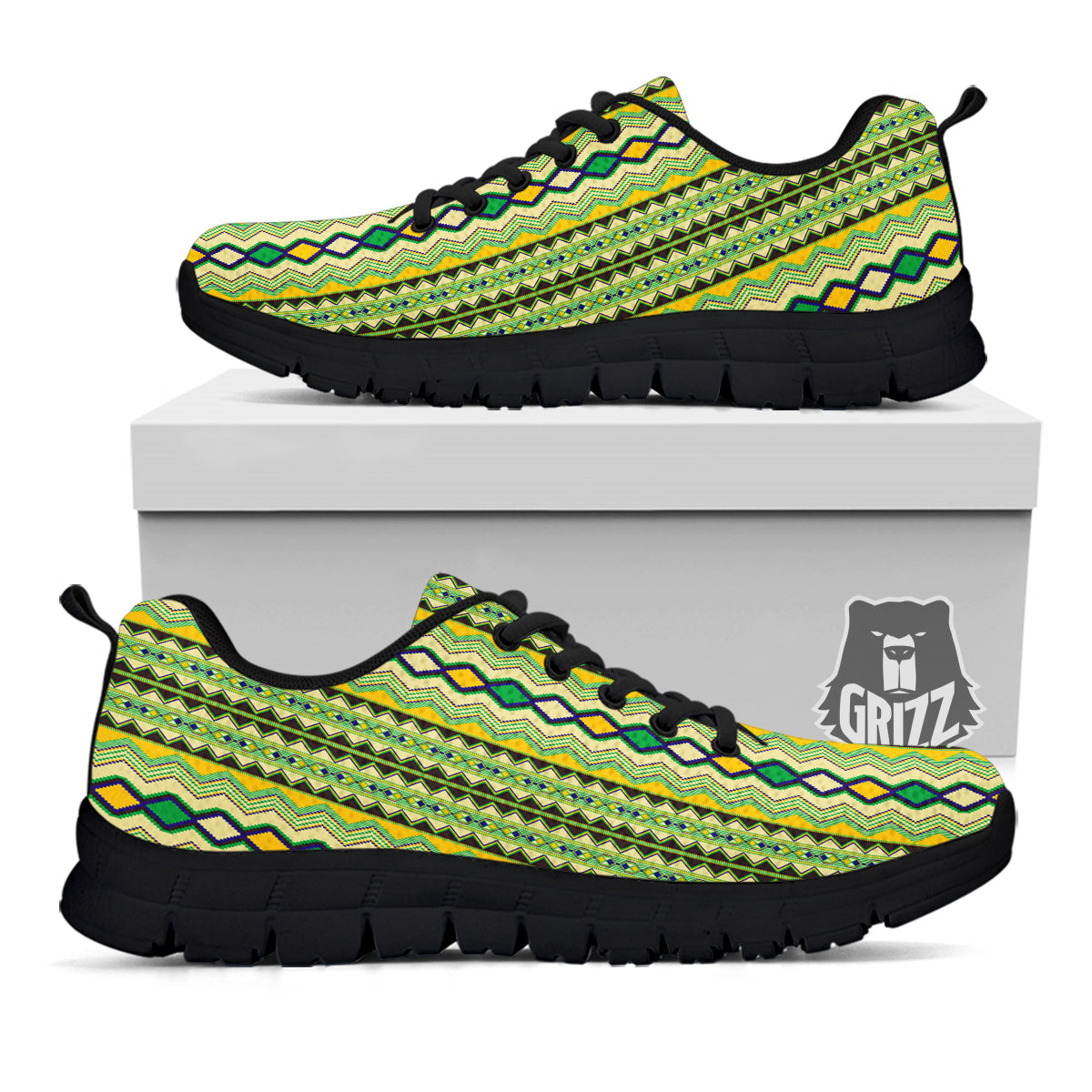 Kente African Print Pattern Black Sneaker-grizzshop