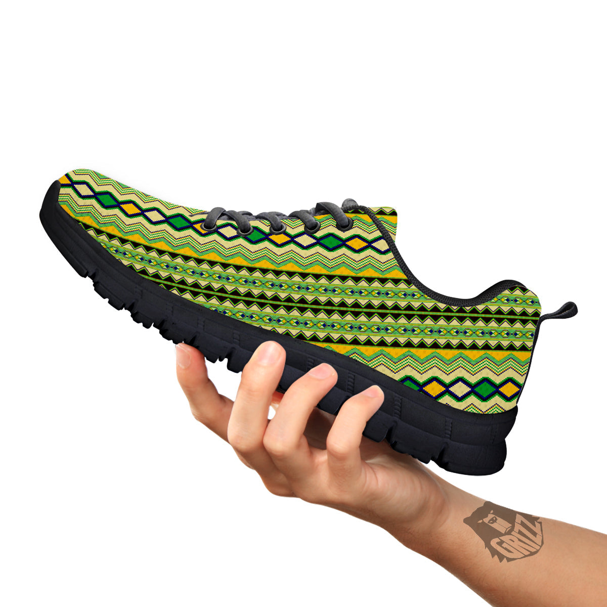 Kente African Print Pattern Black Sneaker-grizzshop