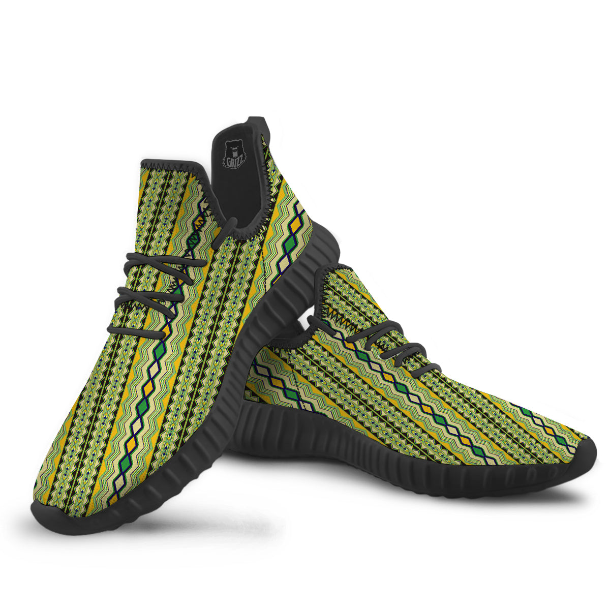 Kente African Print Pattern Black Walking Shoes-grizzshop