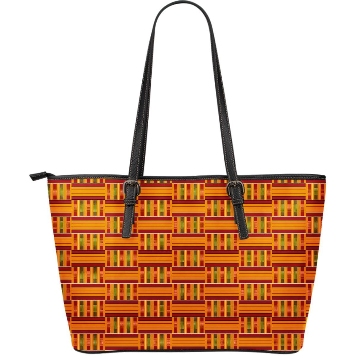 Kente African Print Pattern Leather Tote Bag-grizzshop