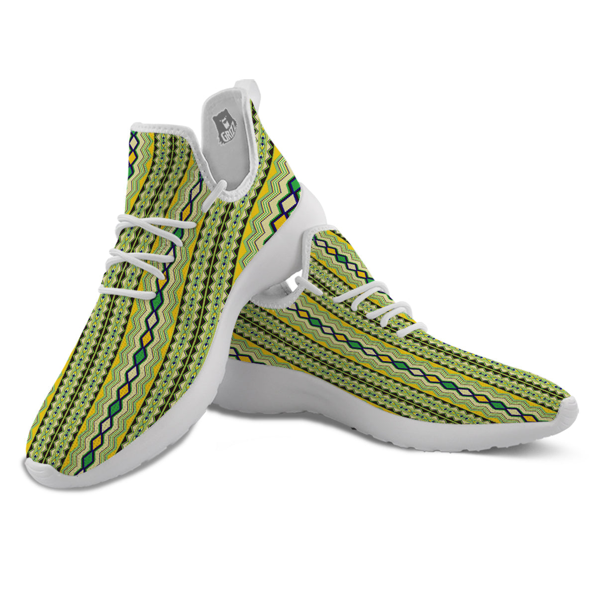 Kente African Print Pattern White Athletic Shoes-grizzshop