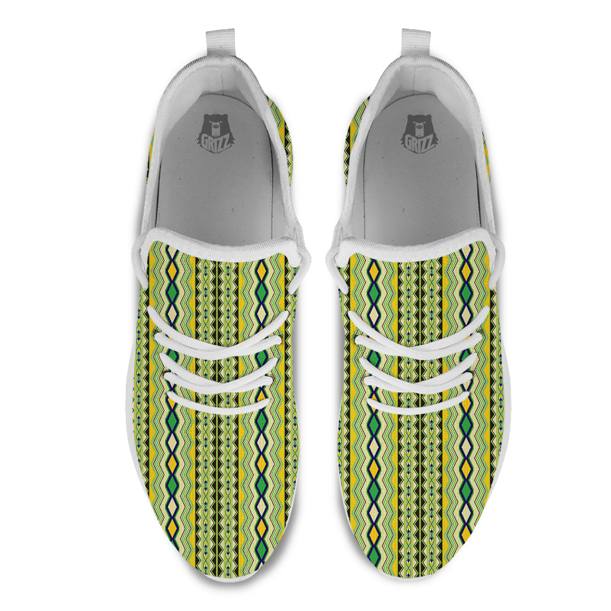 Kente African Print Pattern White Athletic Shoes-grizzshop