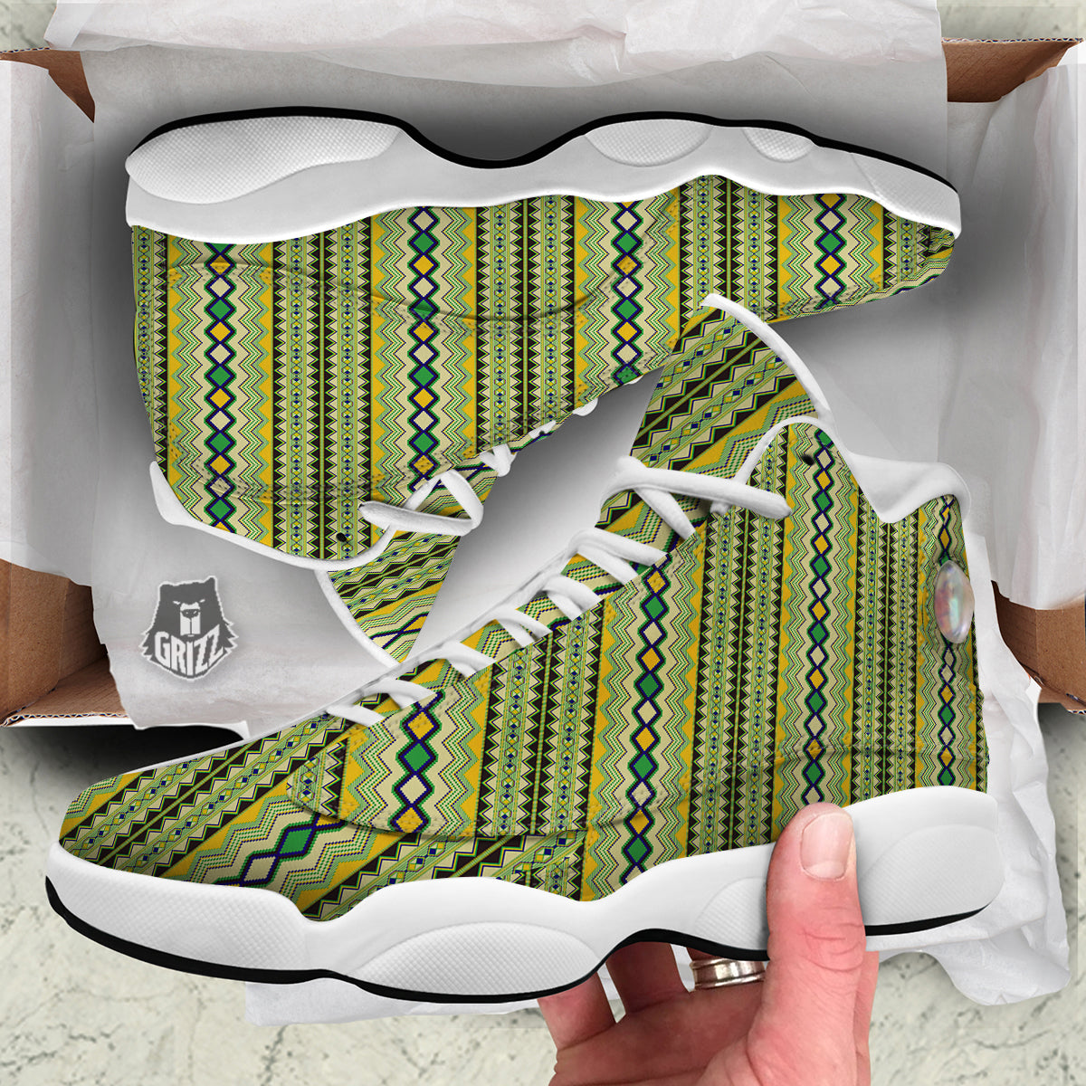 Kente African Print Pattern White Basketball Shoes-grizzshop