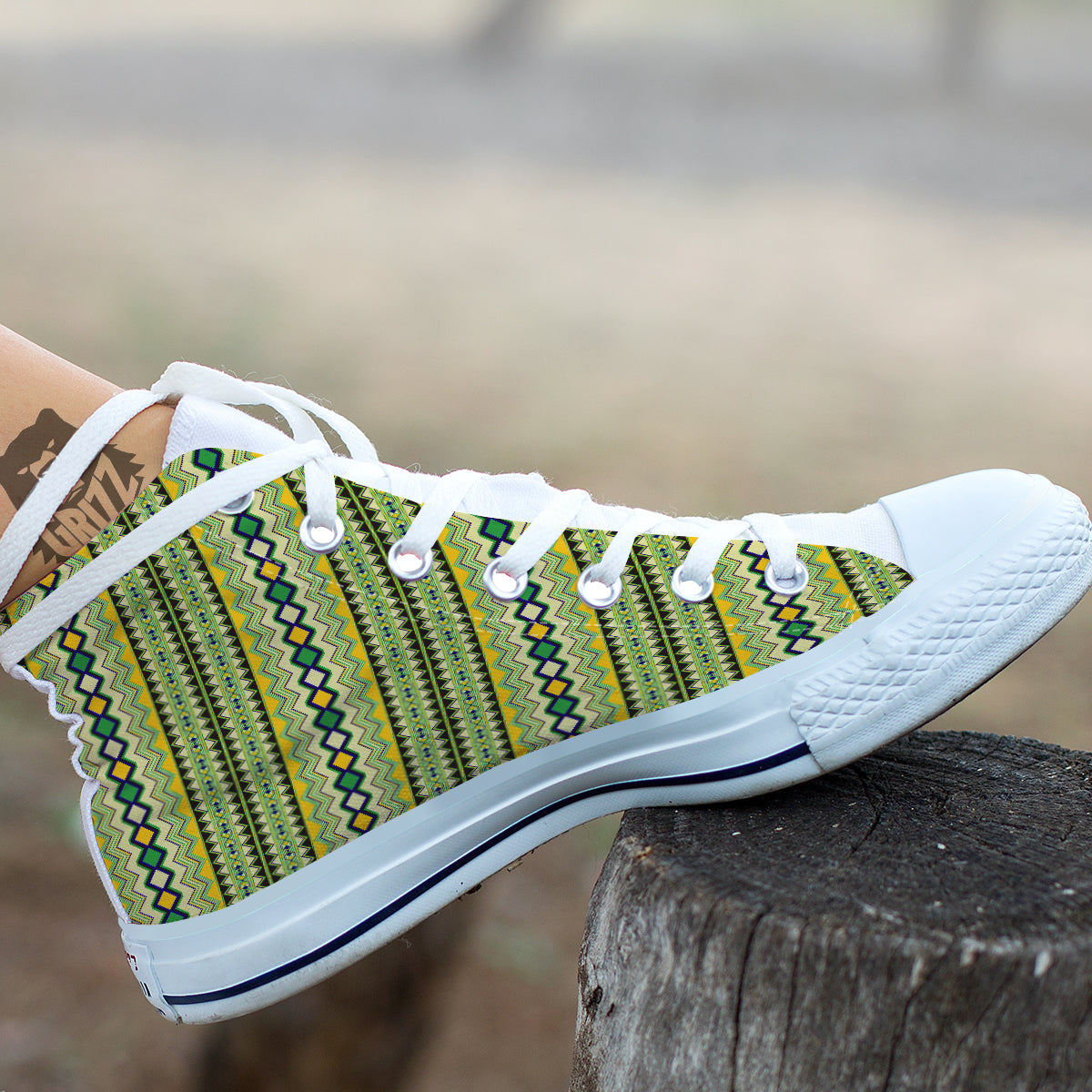 Kente African Print Pattern White High Top Shoes-grizzshop
