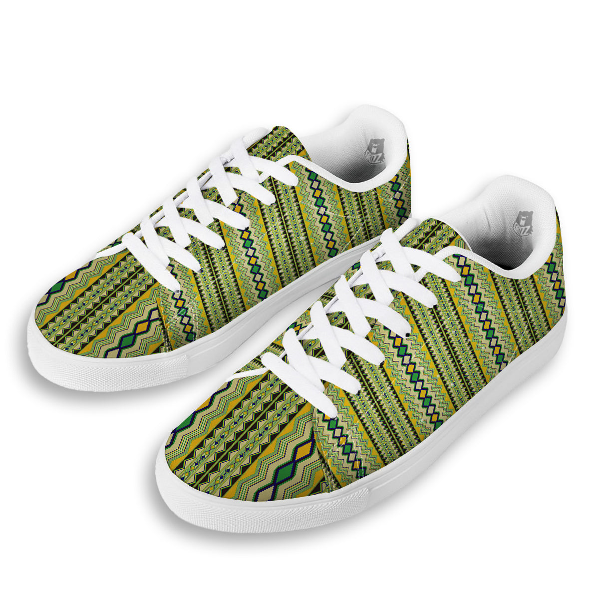 Kente African Print Pattern White Low Top Sneakers-grizzshop