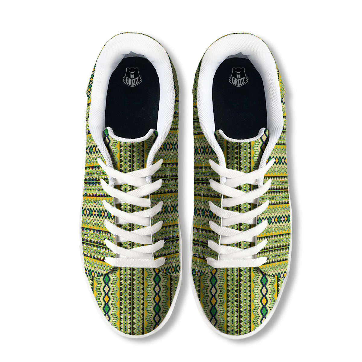 Kente African Print Pattern White Low Top Sneakers-grizzshop