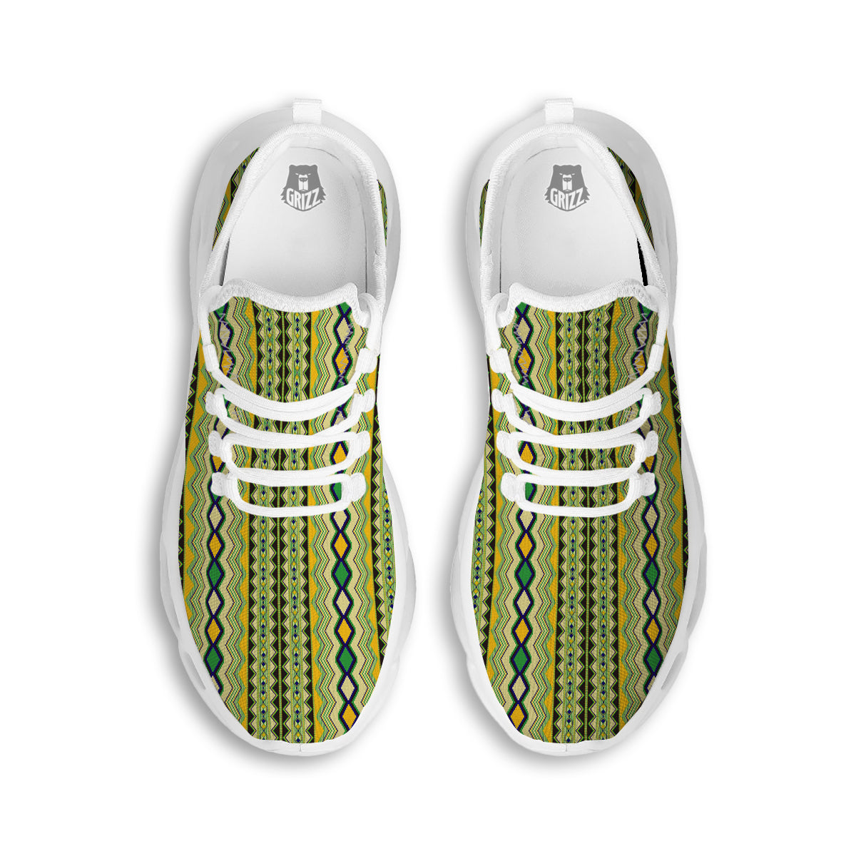 Kente African Print Pattern White Running Shoes-grizzshop