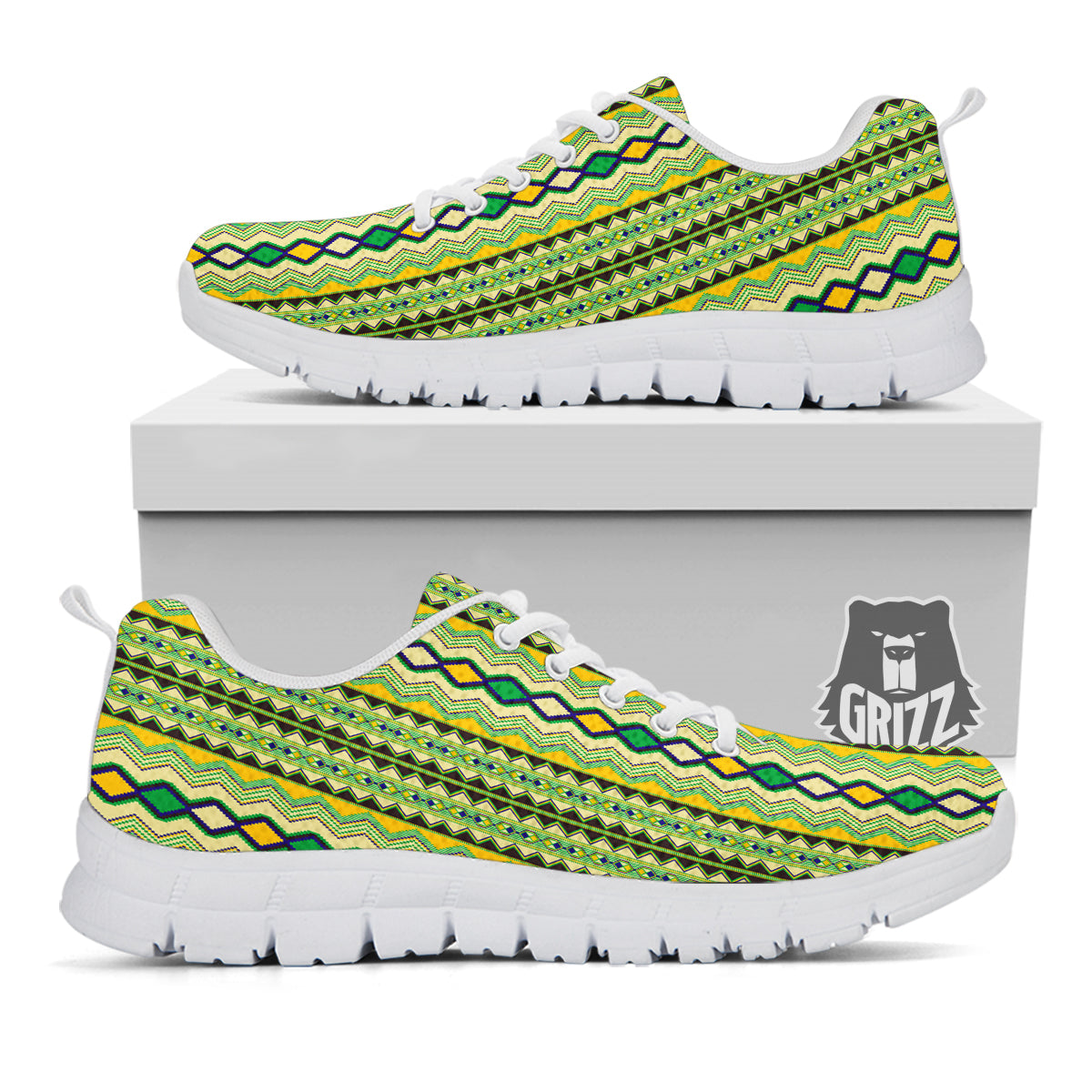 Kente African Print Pattern White Sneaker-grizzshop