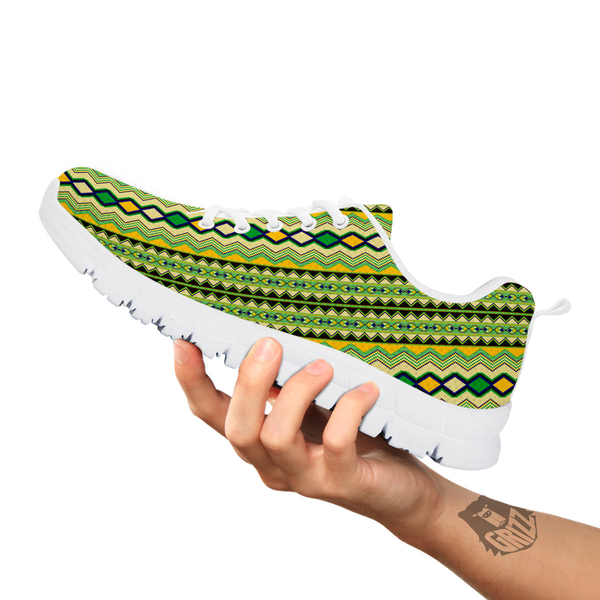 Kente African Print Pattern White Sneaker-grizzshop