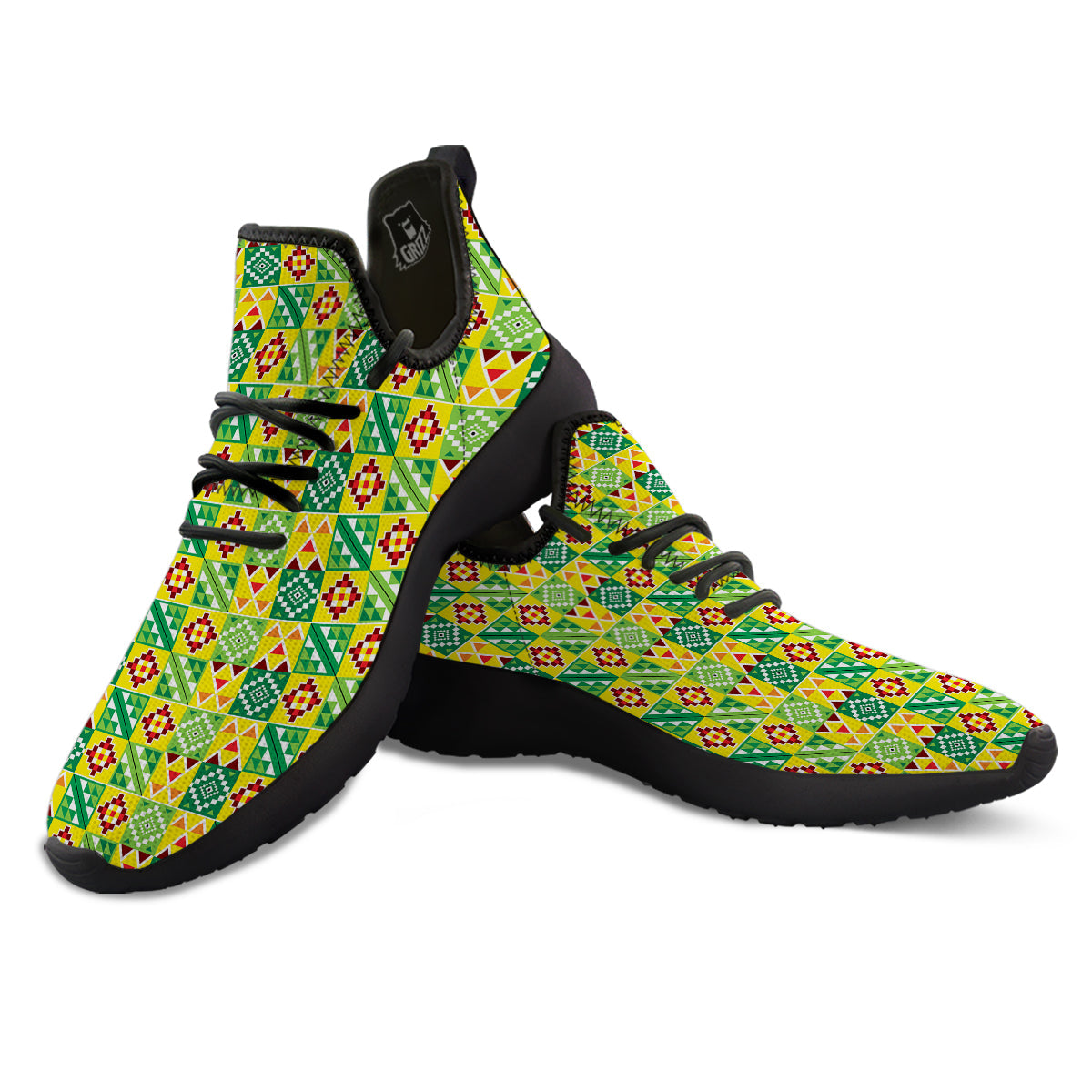 Kente Asante Print Pattern Black Athletic Shoes-grizzshop