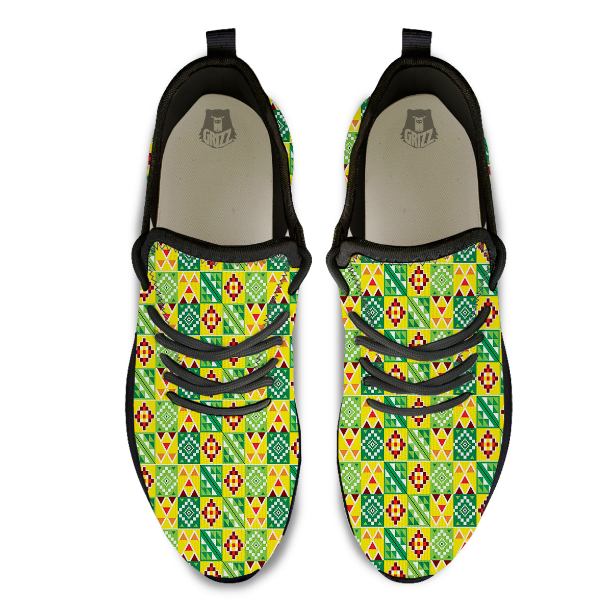 Kente Asante Print Pattern Black Athletic Shoes-grizzshop