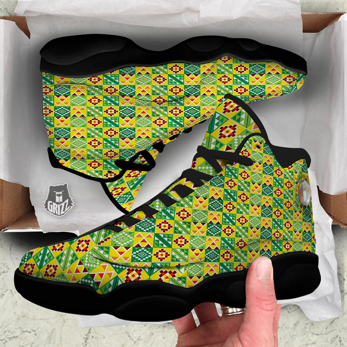 Kente Asante Print Pattern Black Basketball Shoes-grizzshop