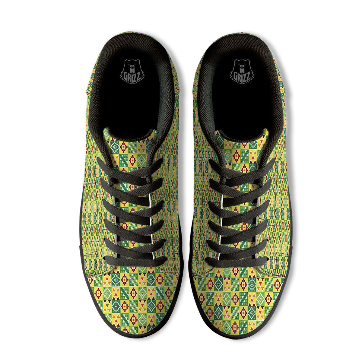 Kente Asante Print Pattern Black Low Top Sneakers-grizzshop