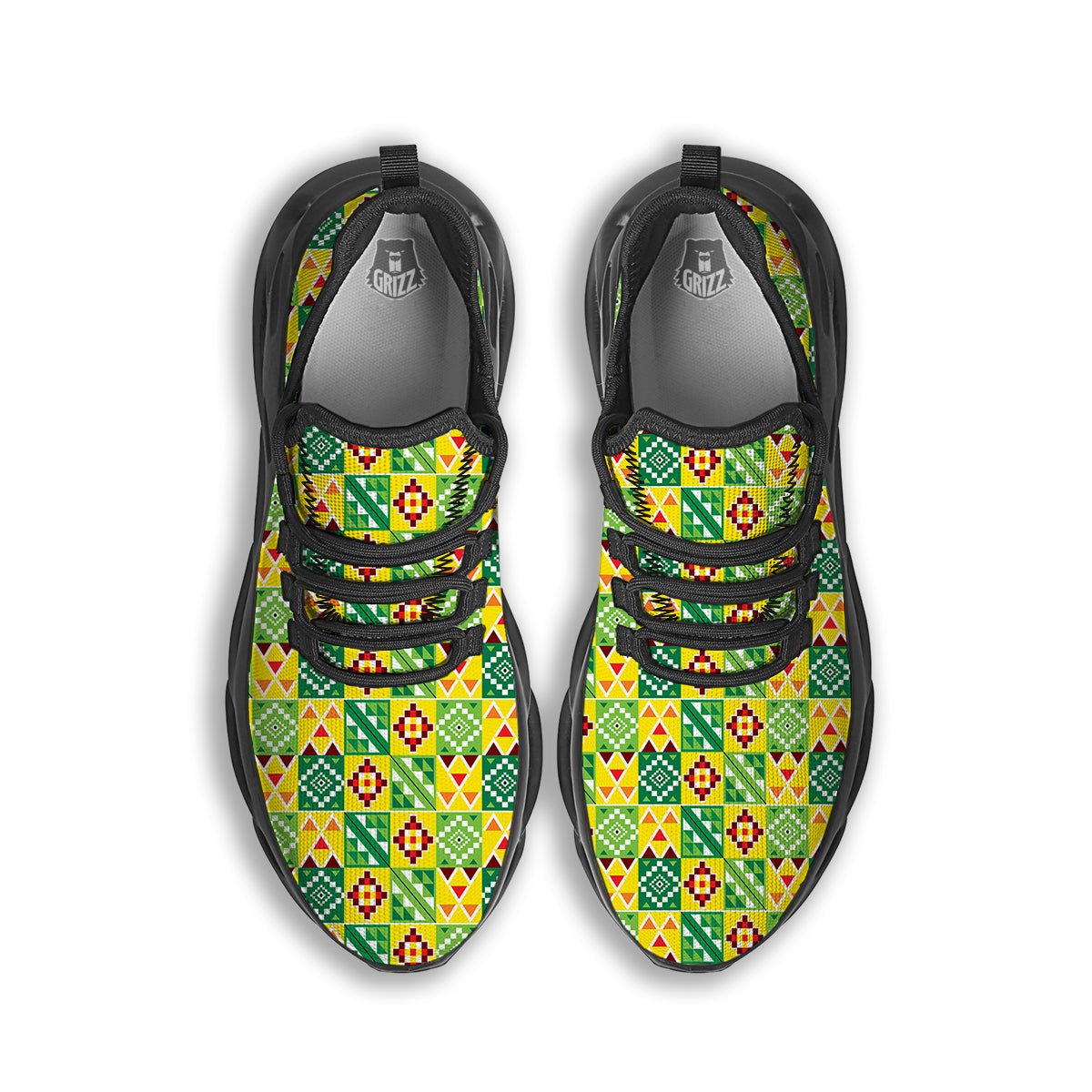 Kente Asante Print Pattern Black Running Shoes-grizzshop