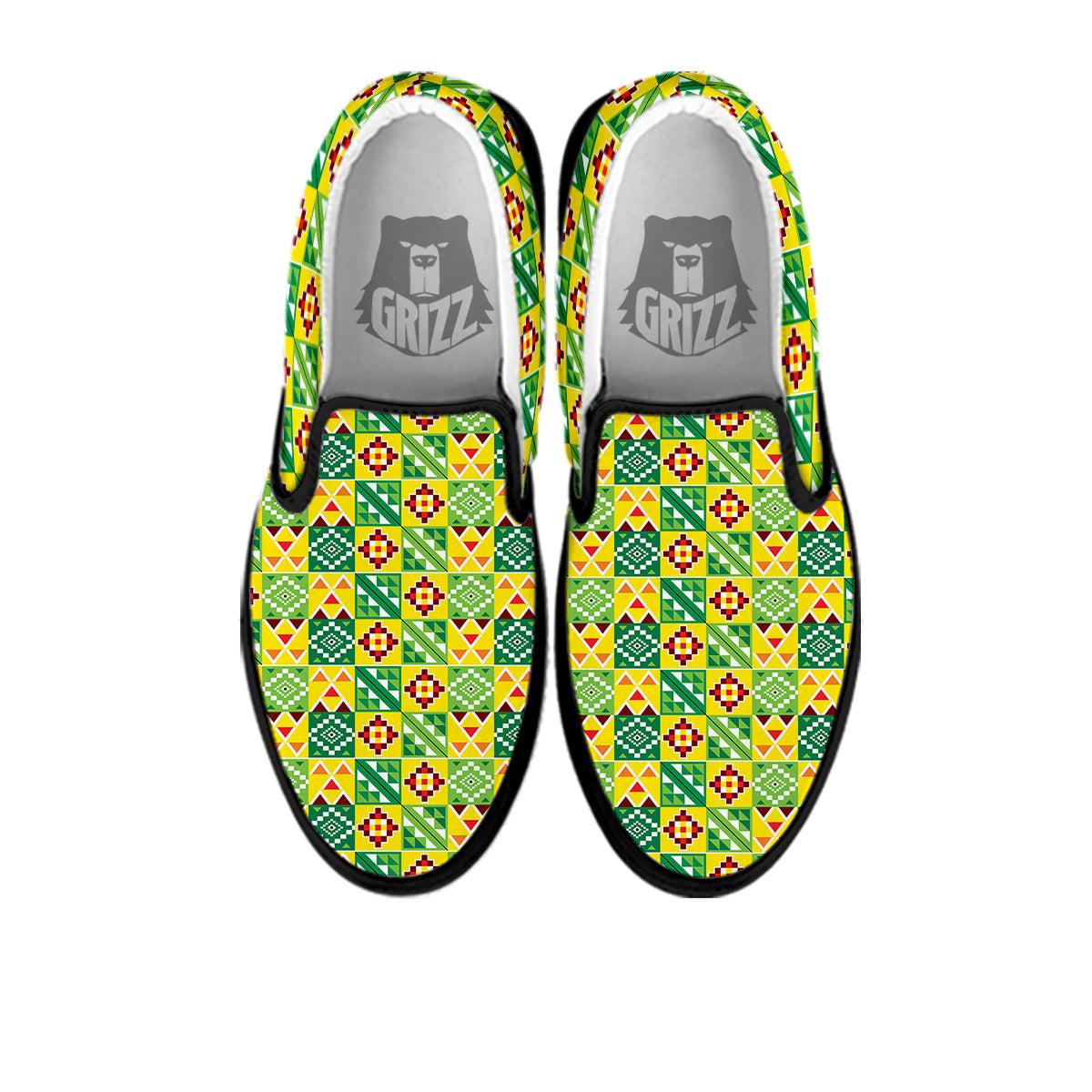 Kente Asante Print Pattern Black Slip On Shoes-grizzshop