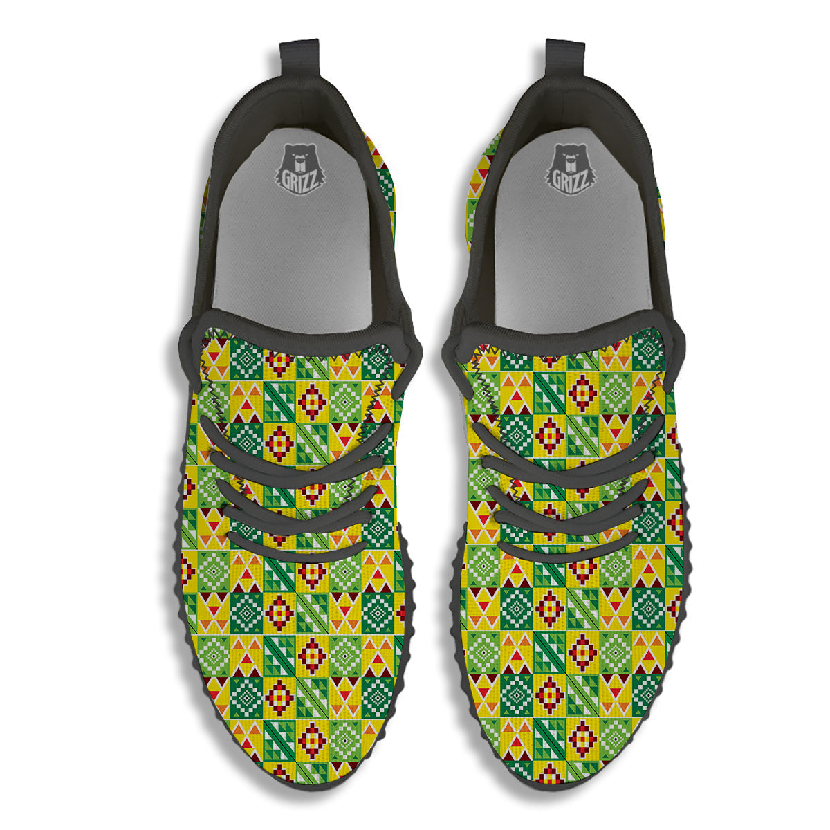 Kente Asante Print Pattern Black Walking Shoes-grizzshop