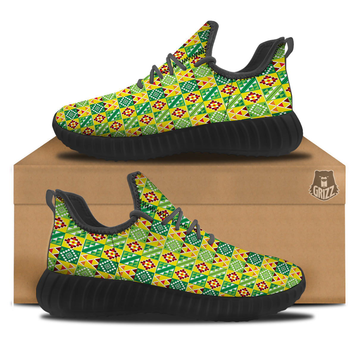 Kente Asante Print Pattern Black Walking Shoes-grizzshop