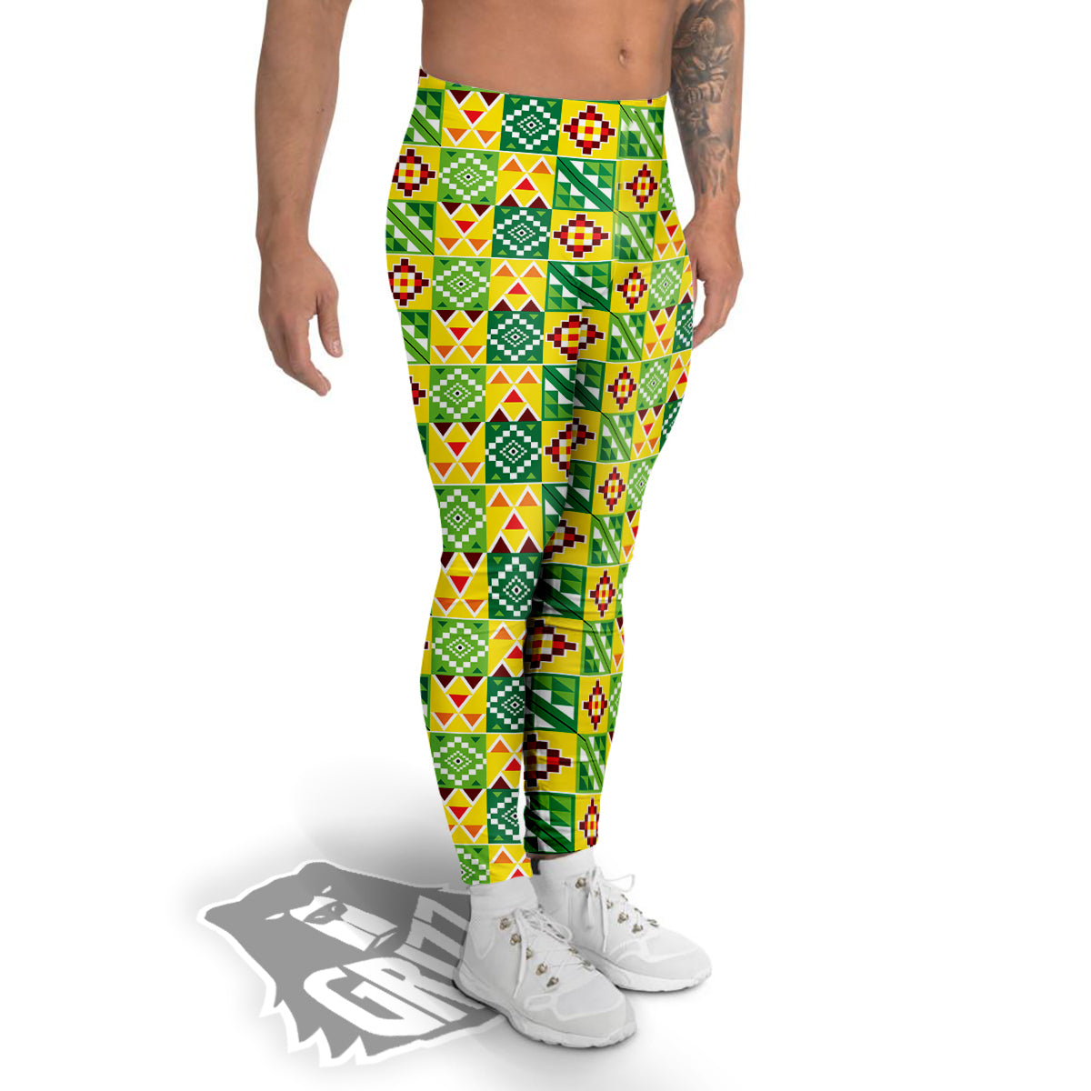 Kente Asante Print Pattern Men's Leggings-grizzshop