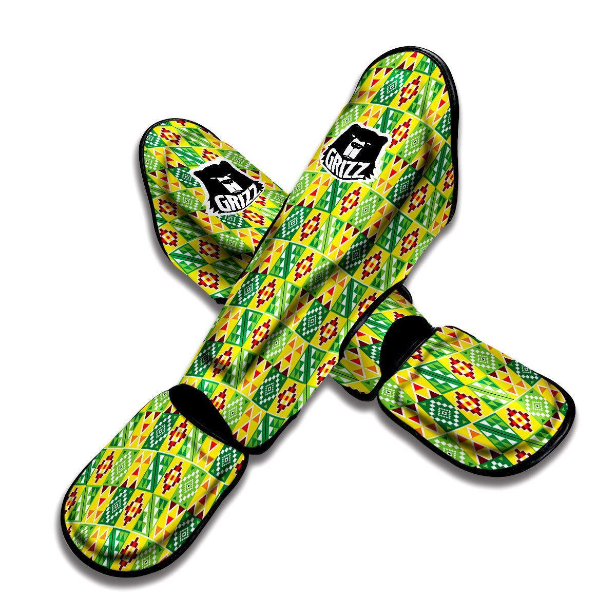 Kente Asante Print Pattern Muay Thai Shin Guards-grizzshop
