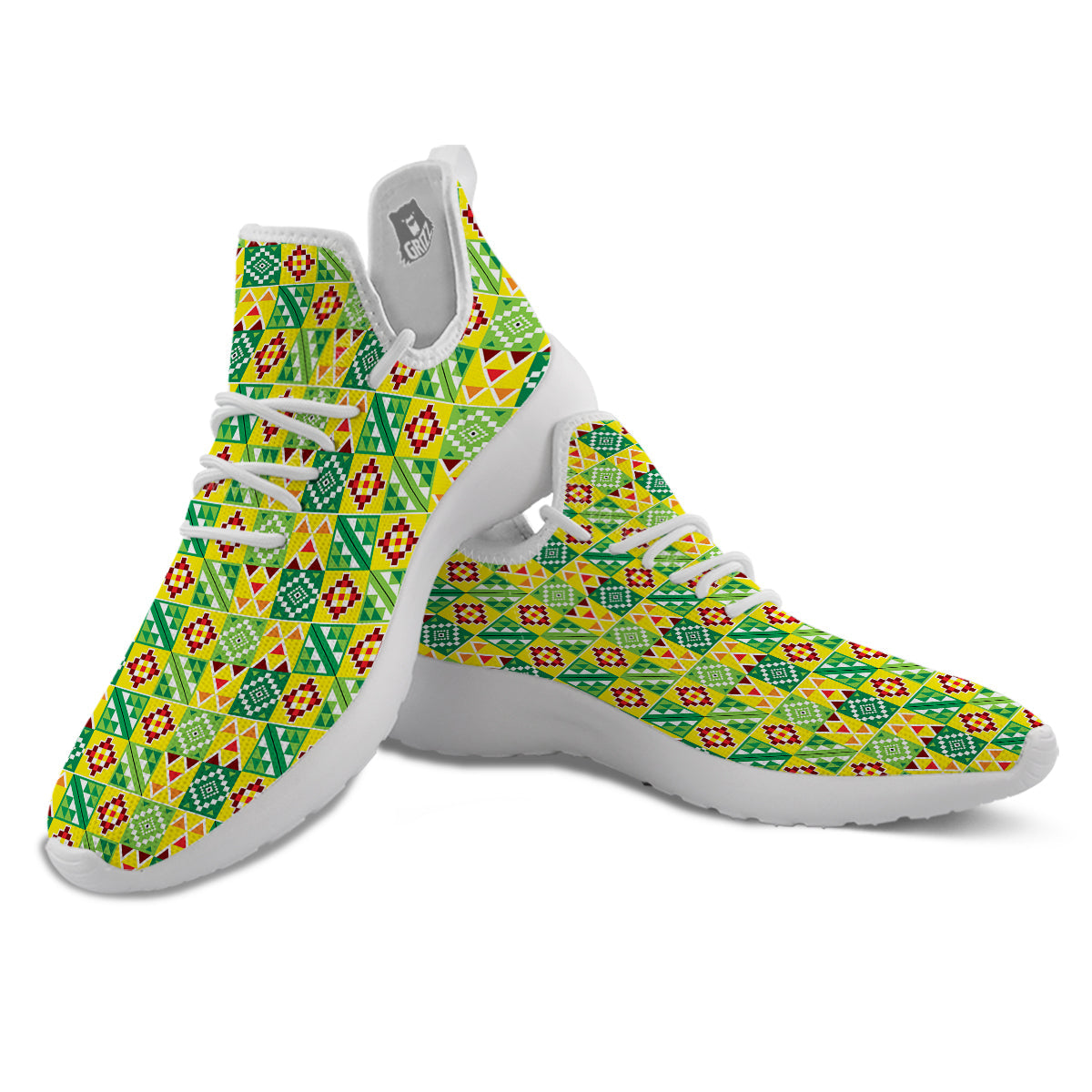 Kente Asante Print Pattern White Athletic Shoes-grizzshop