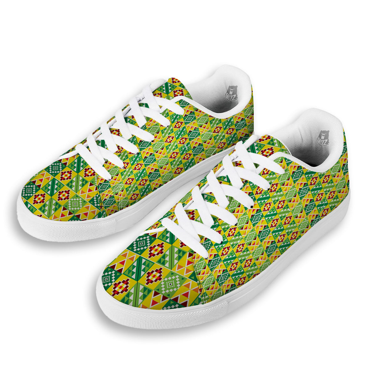 Kente Asante Print Pattern White Low Top Sneakers-grizzshop