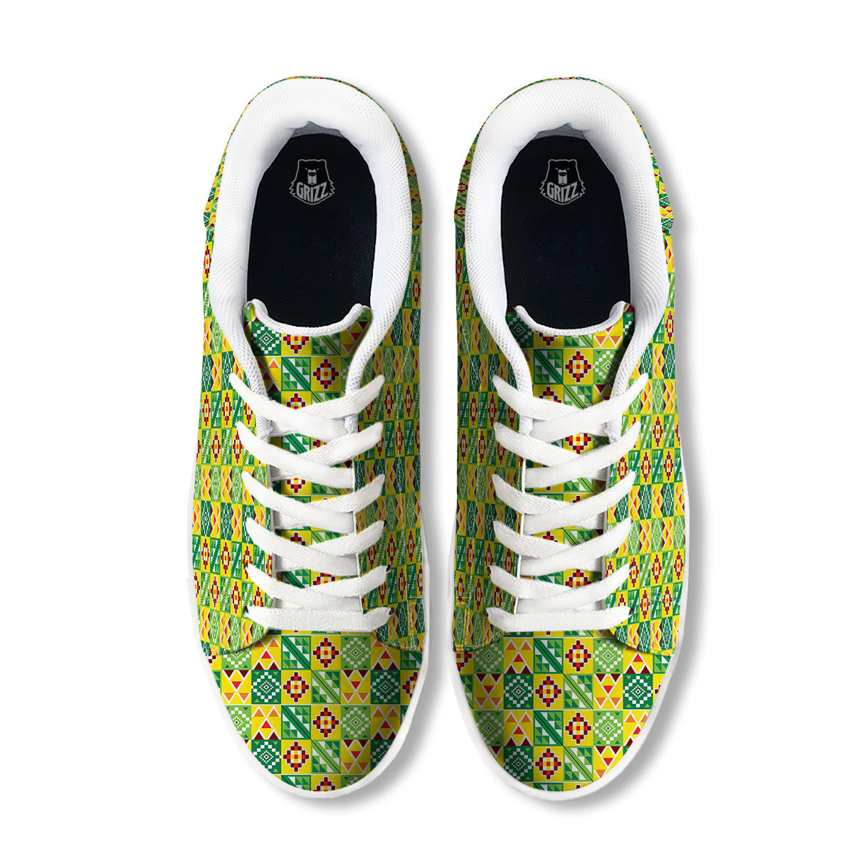 Kente Asante Print Pattern White Low Top Sneakers-grizzshop