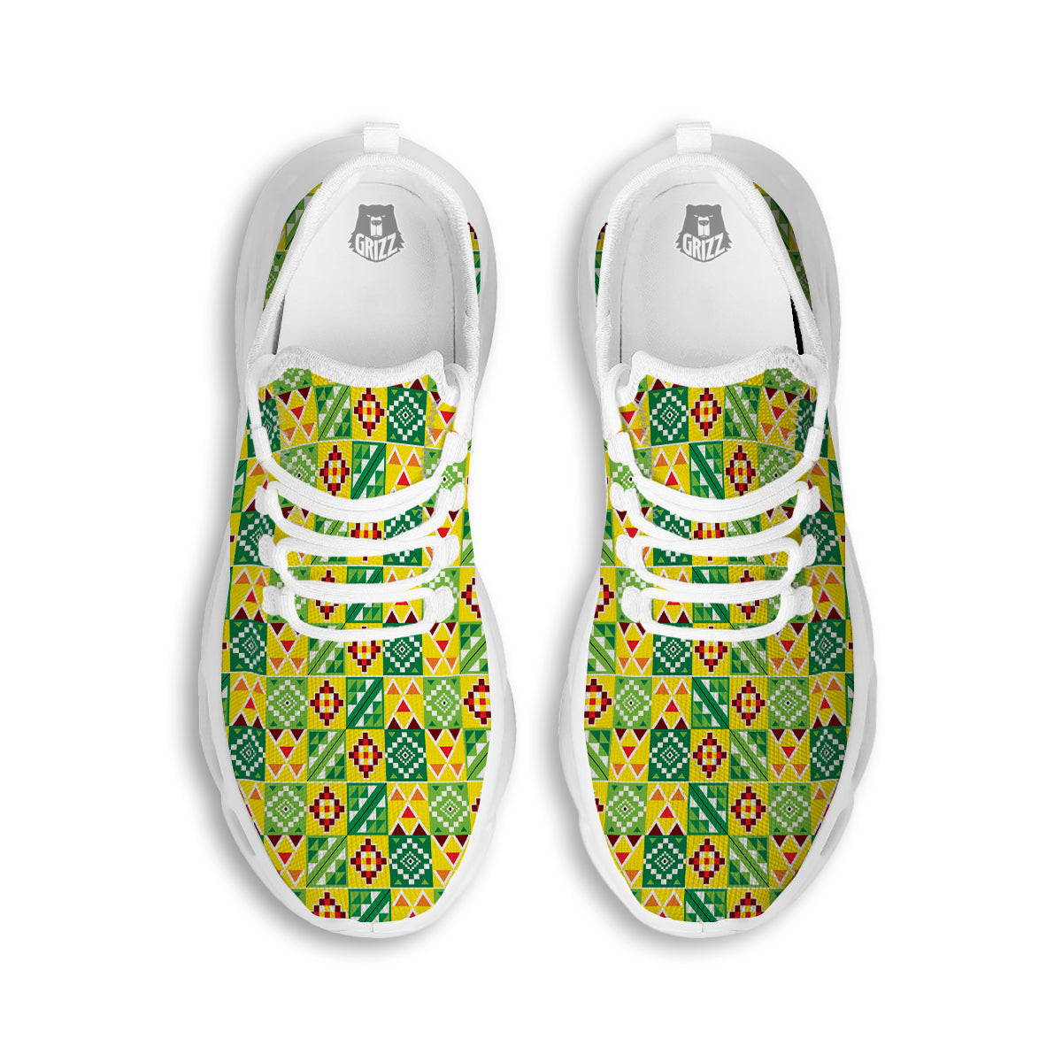 Kente Asante Print Pattern White Running Shoes-grizzshop