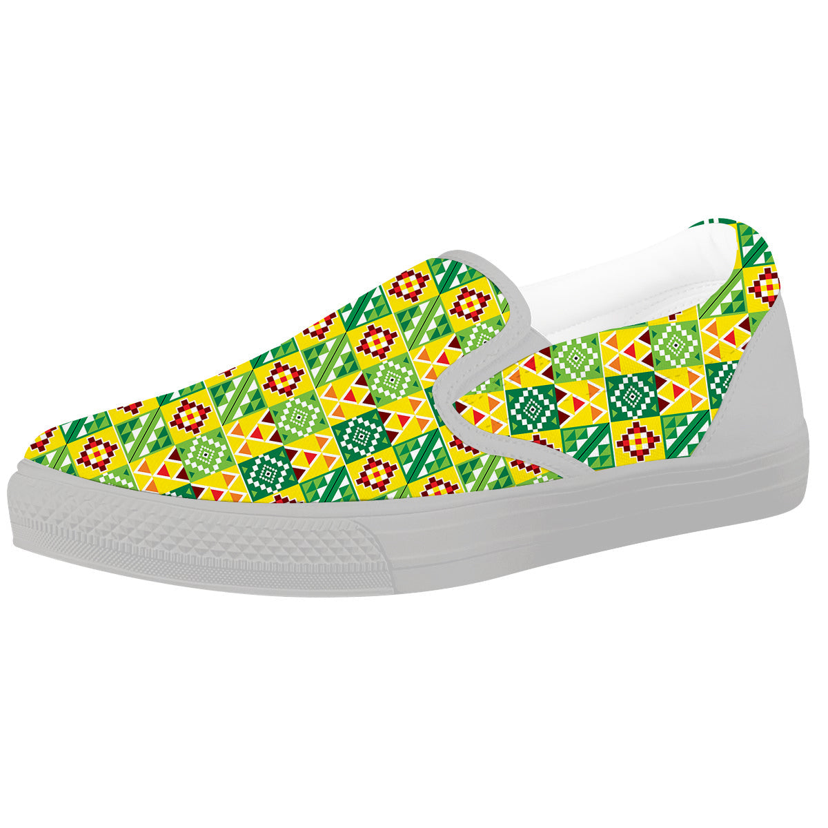 Kente Asante Print Pattern White Slip On Shoes-grizzshop