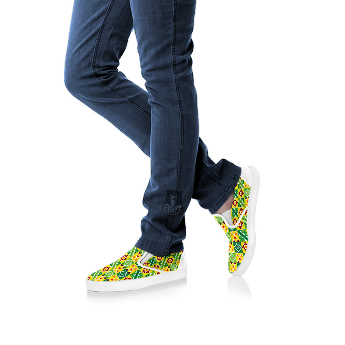 Kente Asante Print Pattern White Slip On Shoes-grizzshop