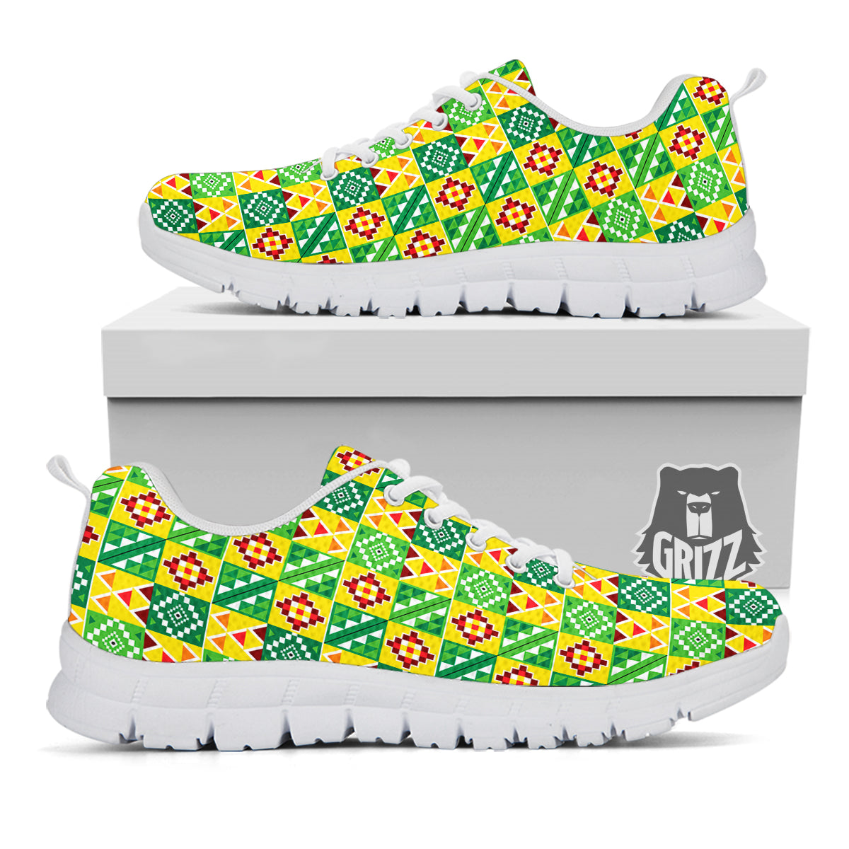 Kente Asante Print Pattern White Sneaker-grizzshop