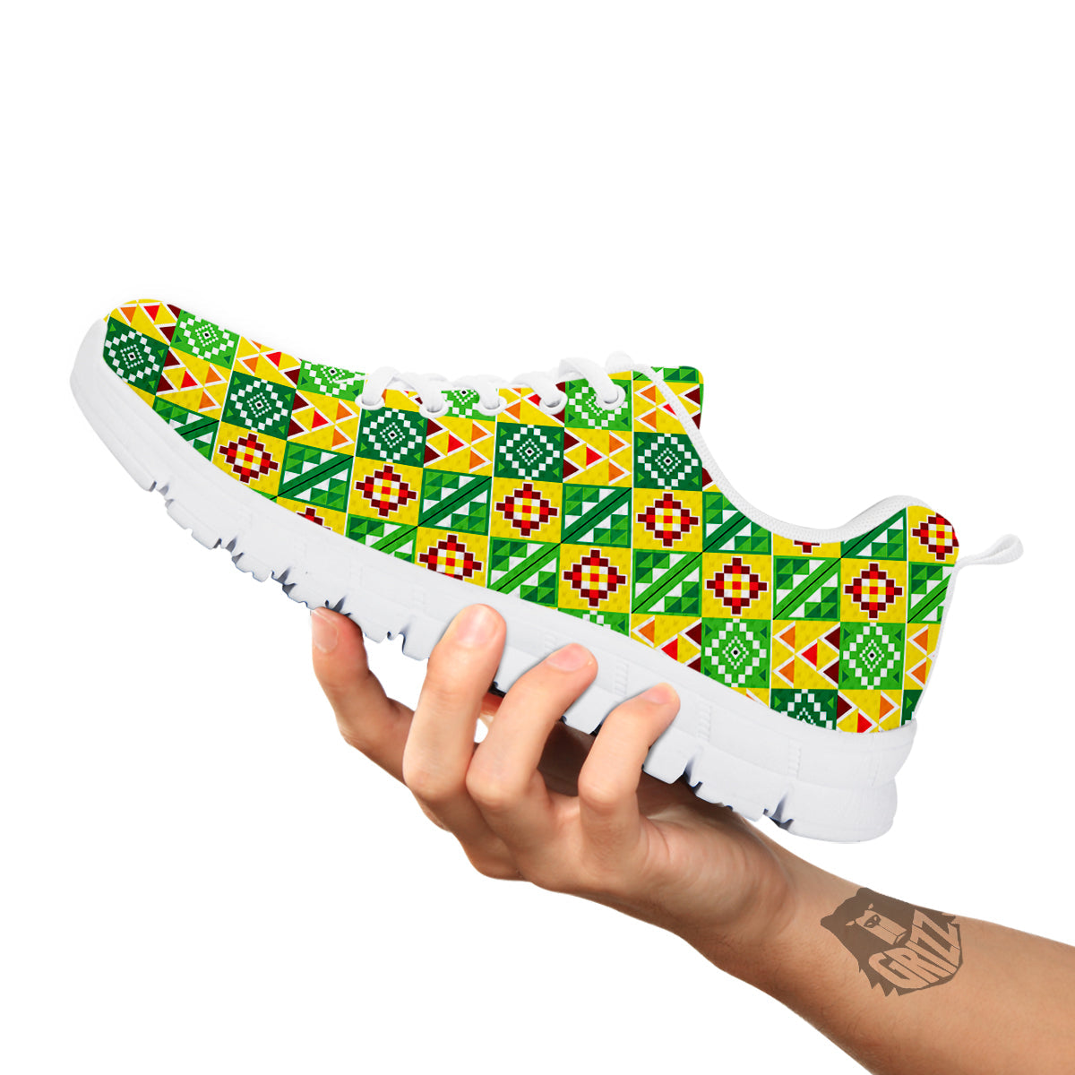 Kente Asante Print Pattern White Sneaker-grizzshop