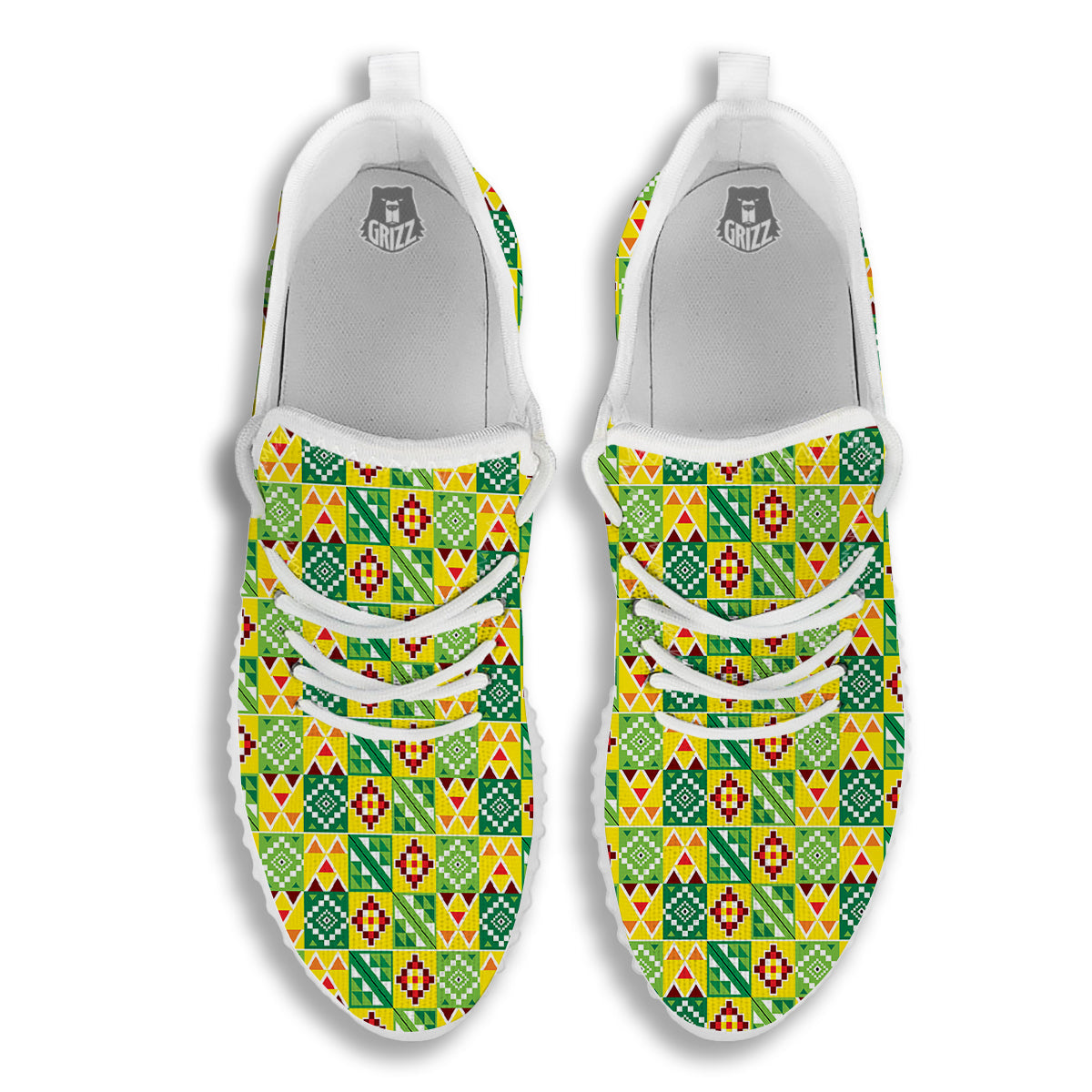 Kente Asante Print Pattern White Walking Shoes-grizzshop