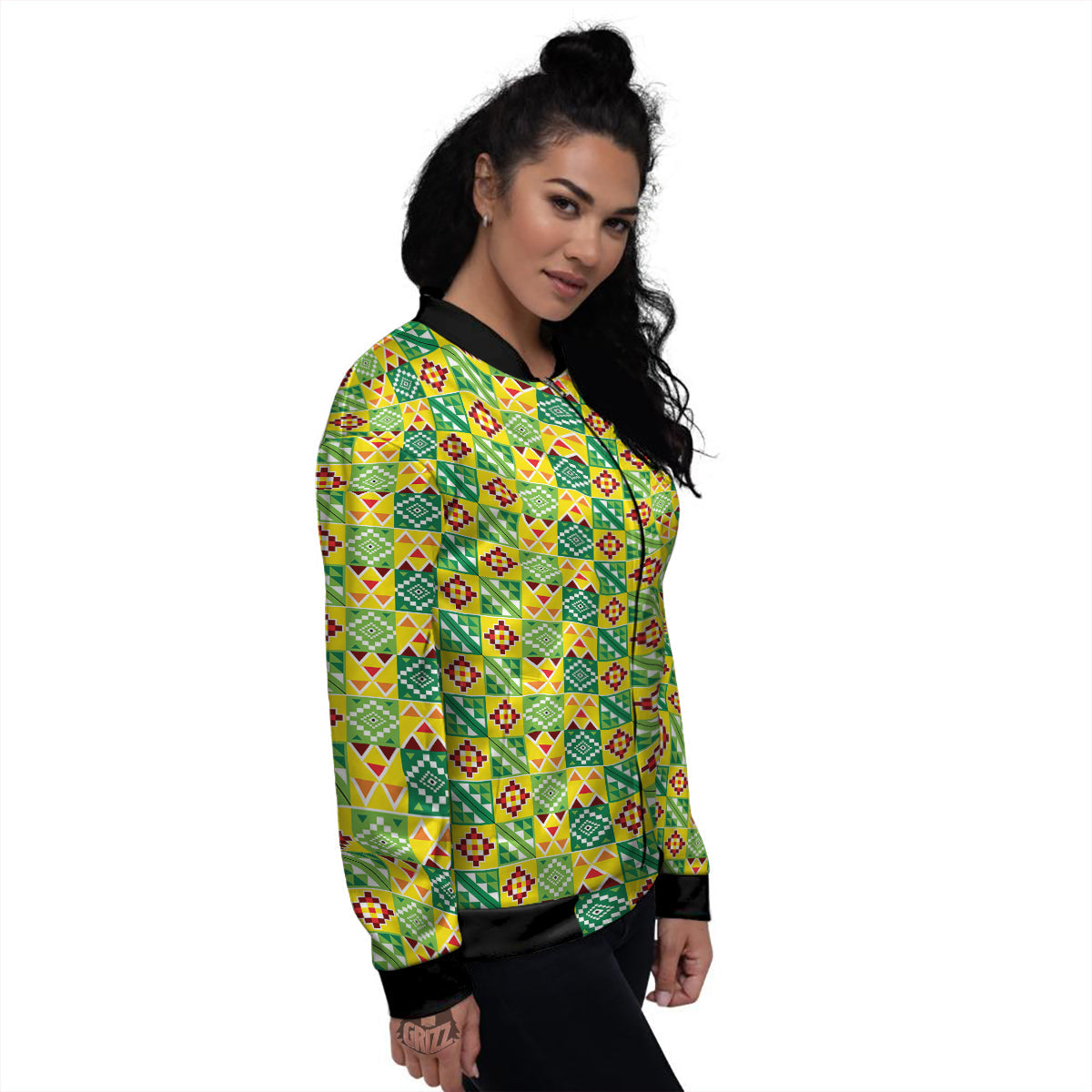 Kente Asante Print Pattern Women's Bomber Jacket-grizzshop