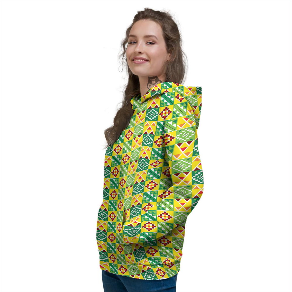 Kente Asante Print Pattern Women's Hoodie-grizzshop