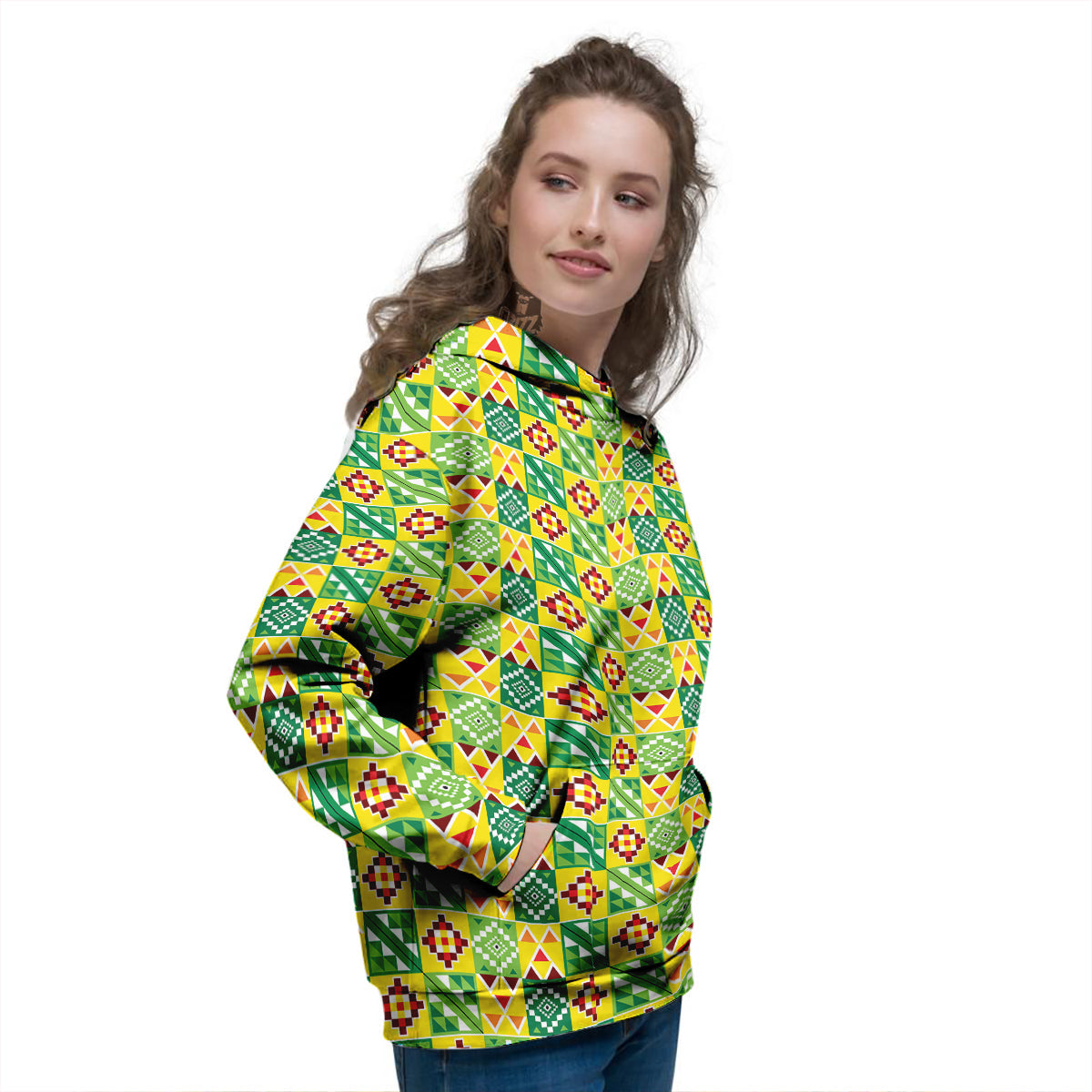 Kente Asante Print Pattern Women's Hoodie-grizzshop