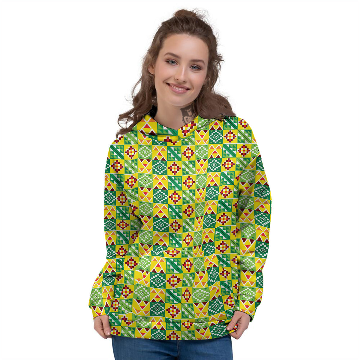 Kente Asante Print Pattern Women's Hoodie-grizzshop
