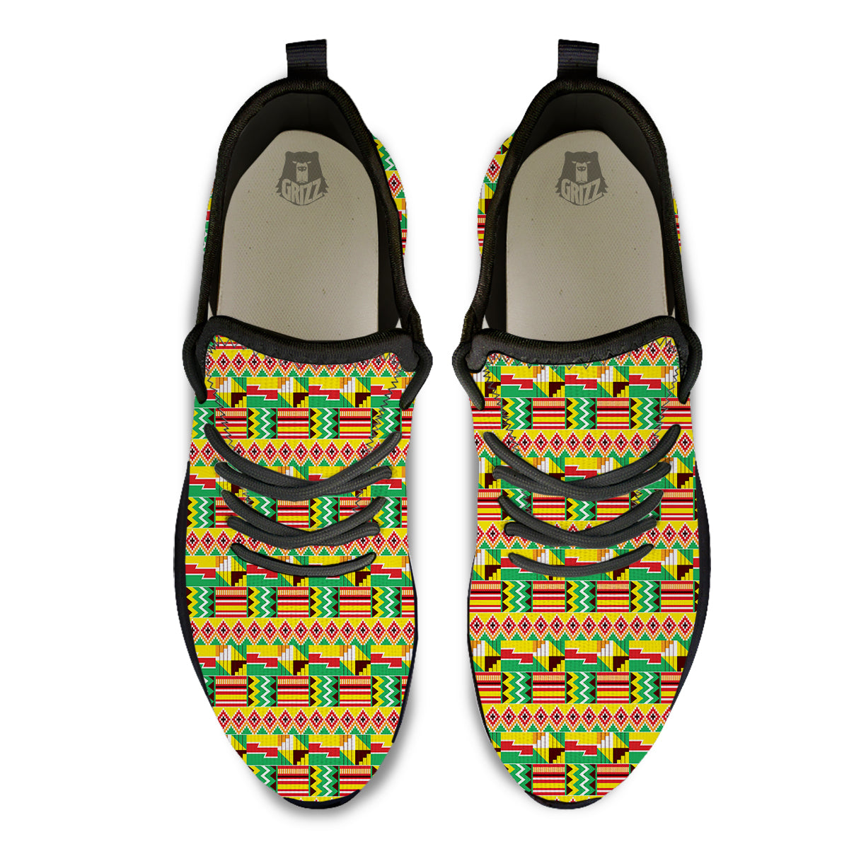 Kente Ashanti Print Pattern Black Athletic Shoes-grizzshop