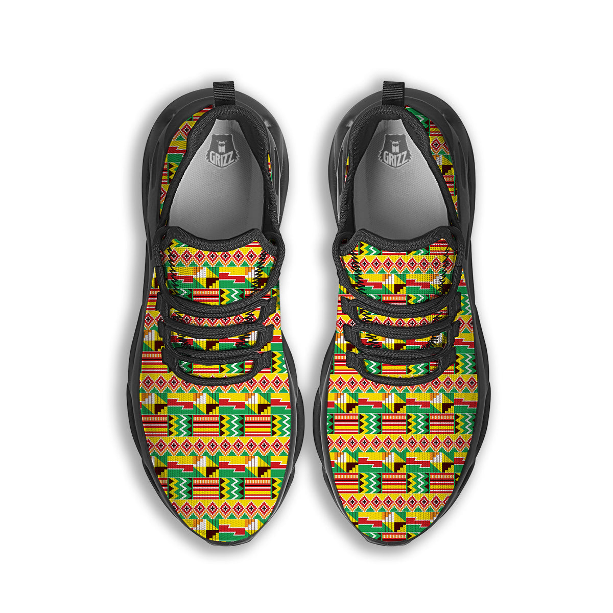 Kente Ashanti Print Pattern Black Running Shoes-grizzshop