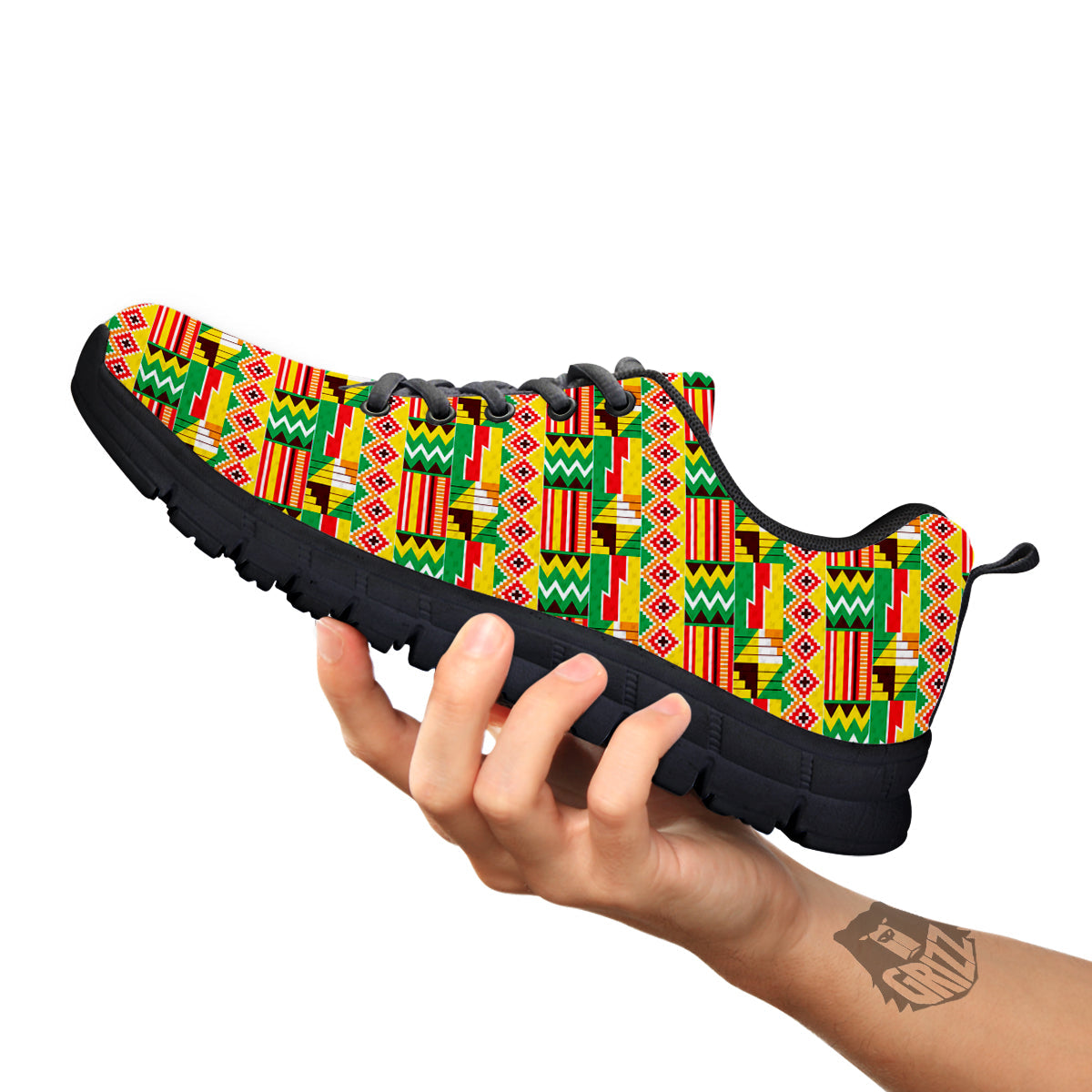 Kente Ashanti Print Pattern Black Sneaker-grizzshop