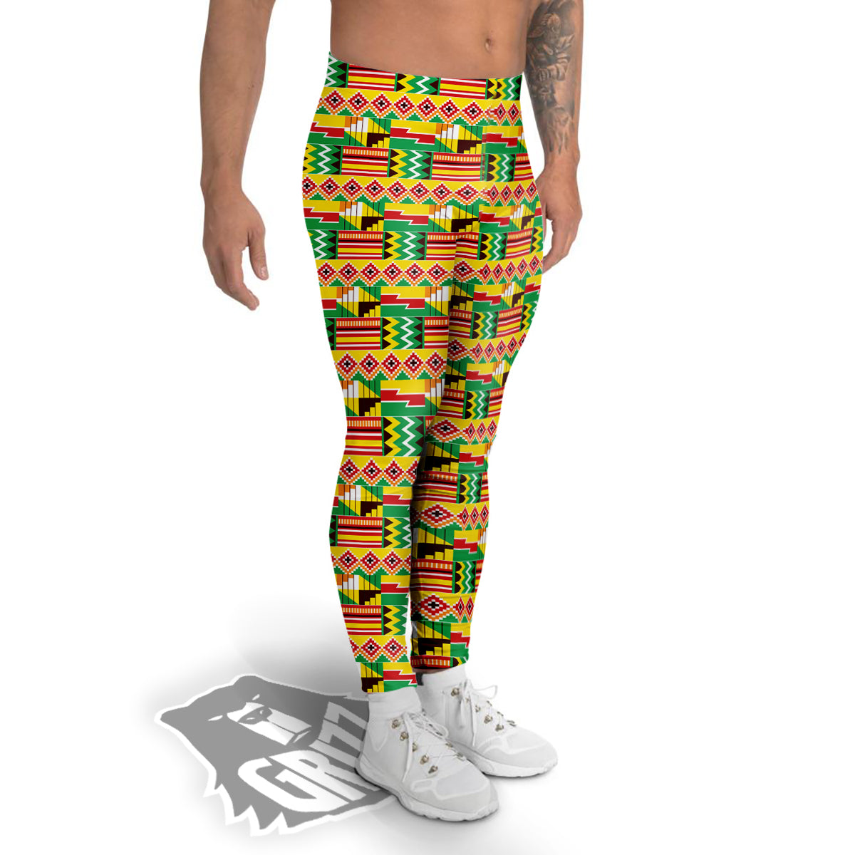 Kente Ashanti Print Pattern Men's Leggings-grizzshop