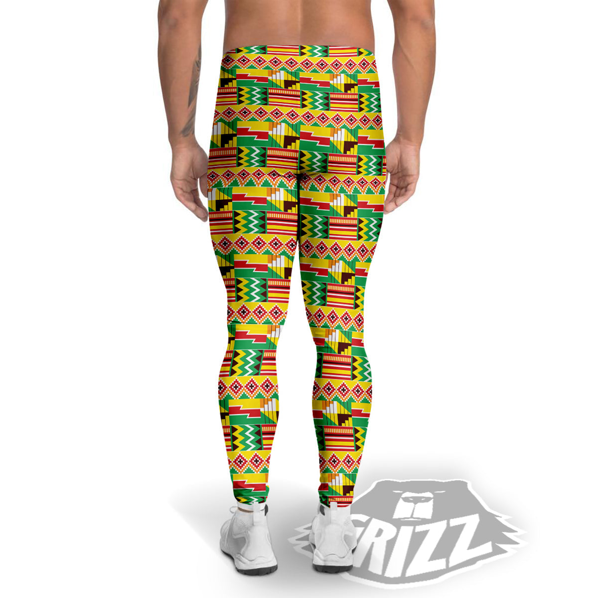 Kente Ashanti Print Pattern Men's Leggings-grizzshop