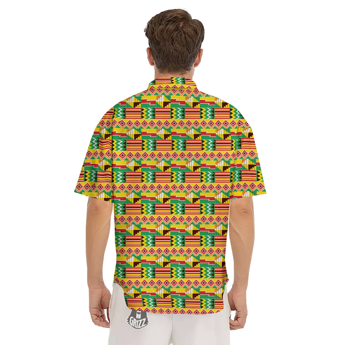 Kente Ashanti Print Pattern Men's Short Sleeve Shirts-grizzshop