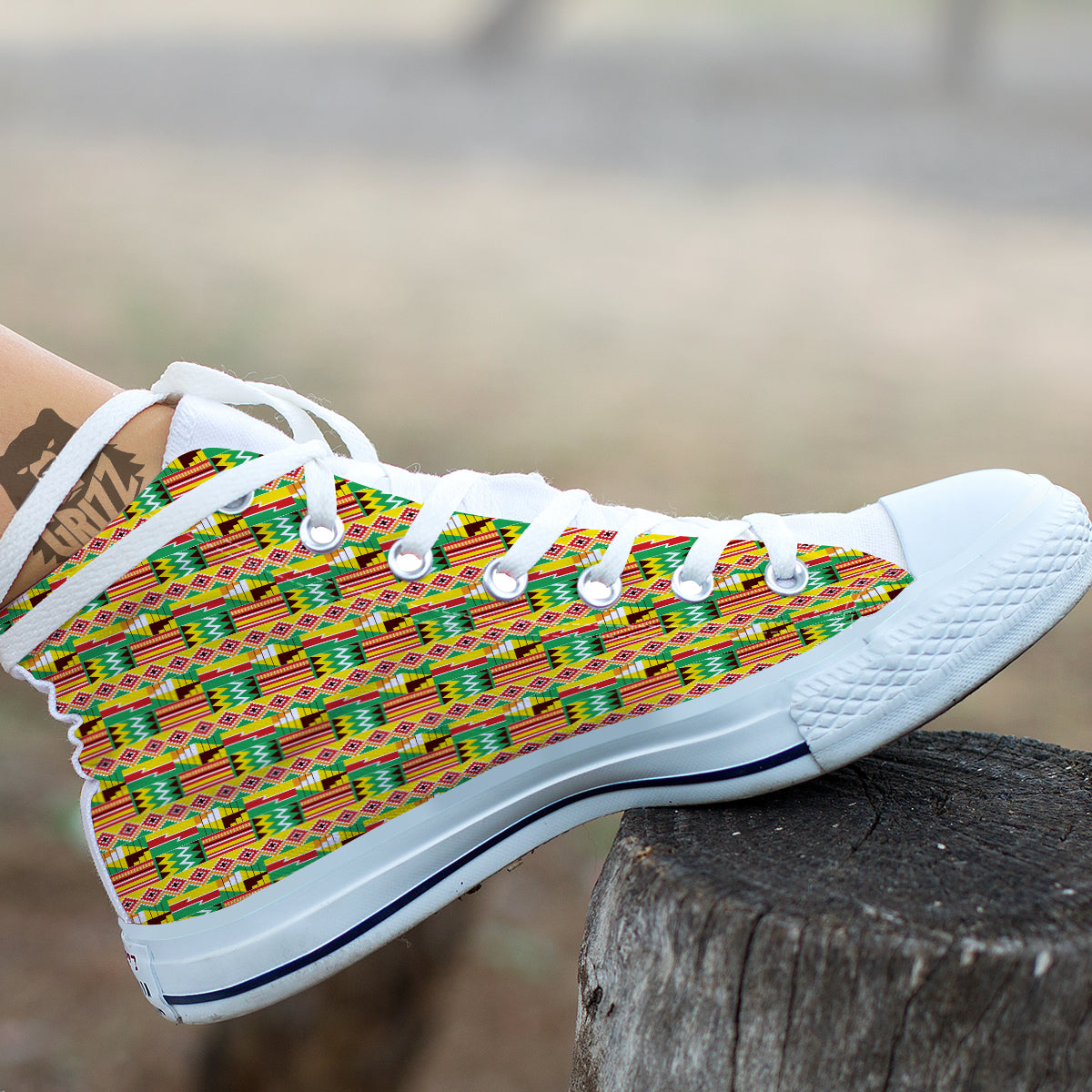 Kente Ashanti Print Pattern White High Top Shoes-grizzshop