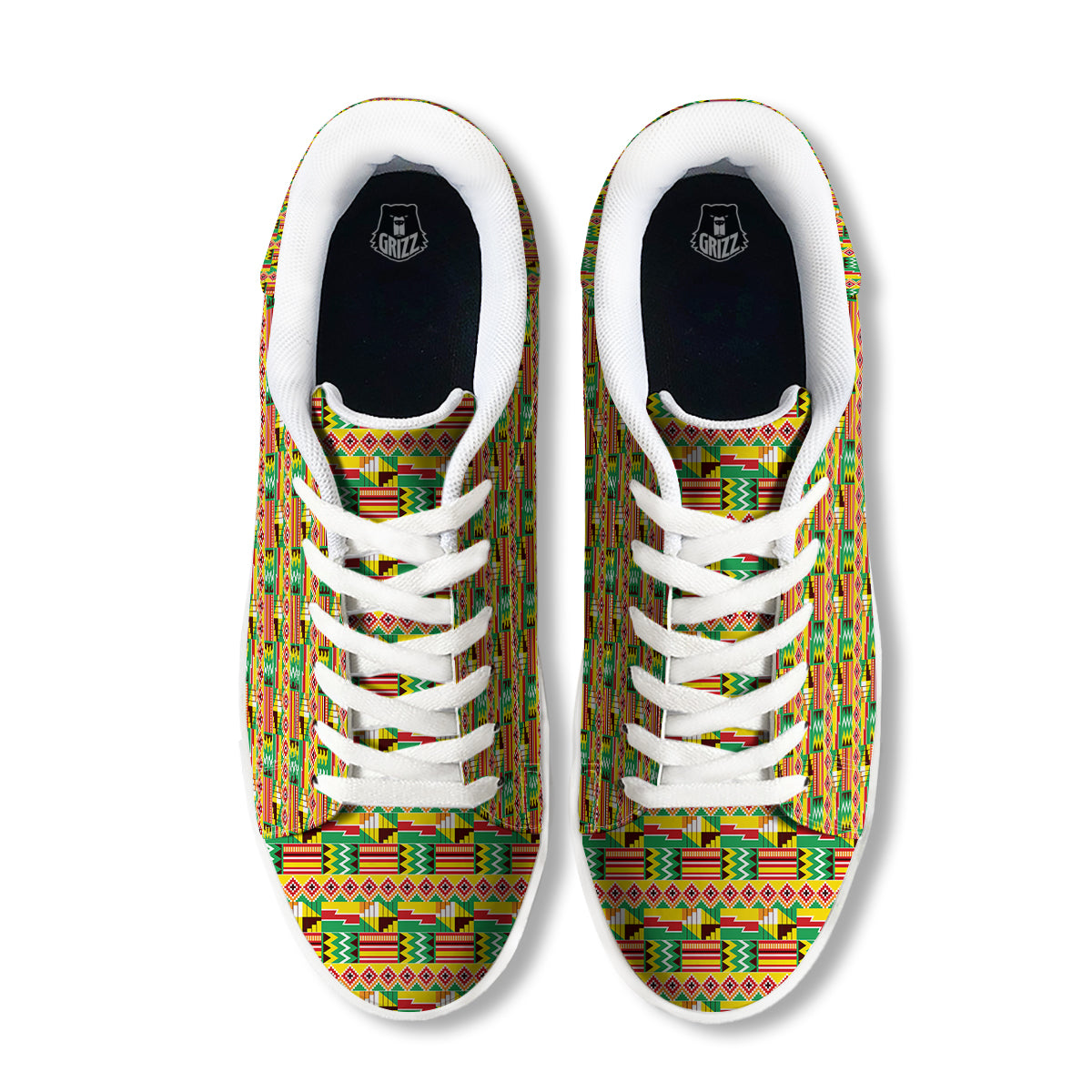 Kente Ashanti Print Pattern White Low Top Sneakers-grizzshop