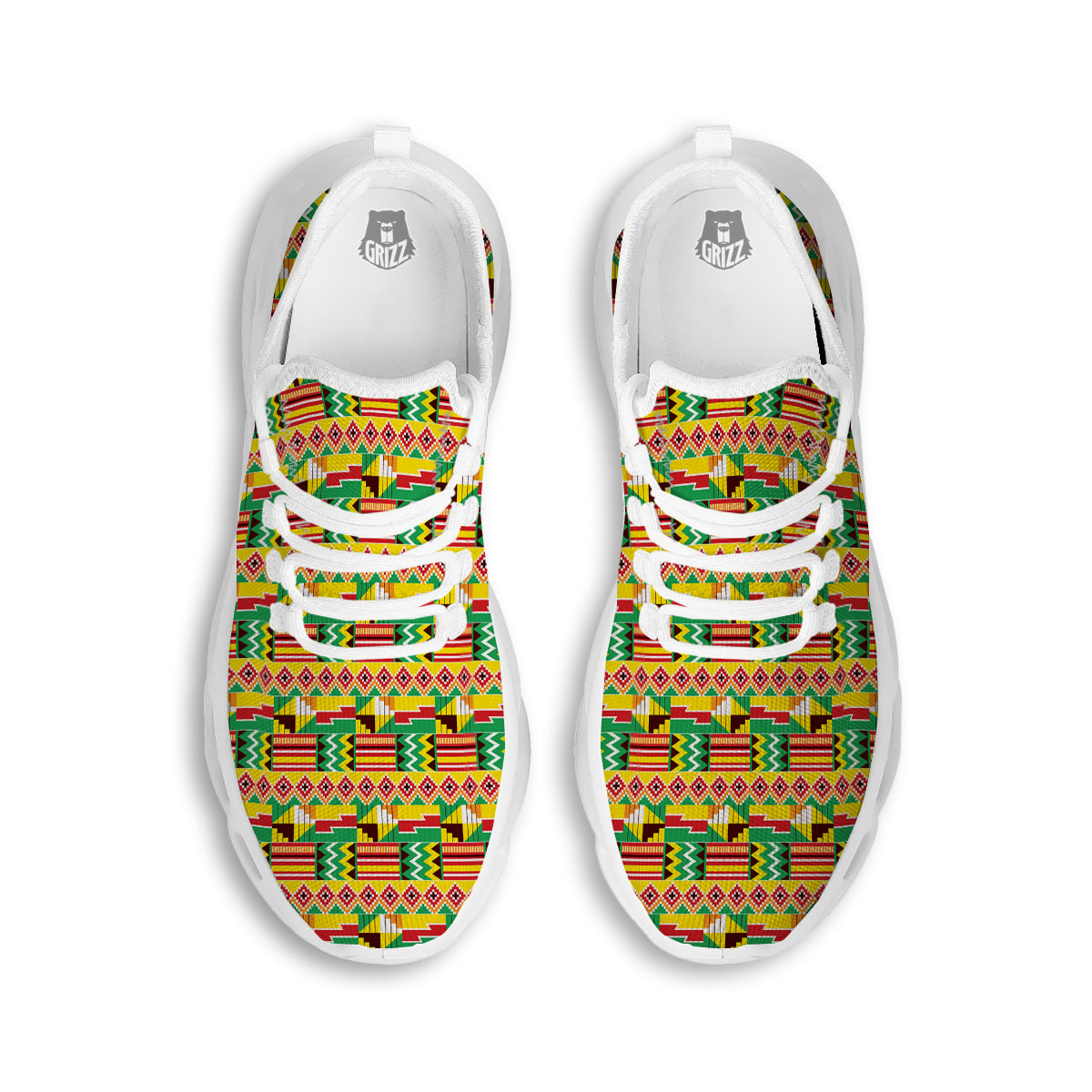 Kente Ashanti Print Pattern White Running Shoes-grizzshop